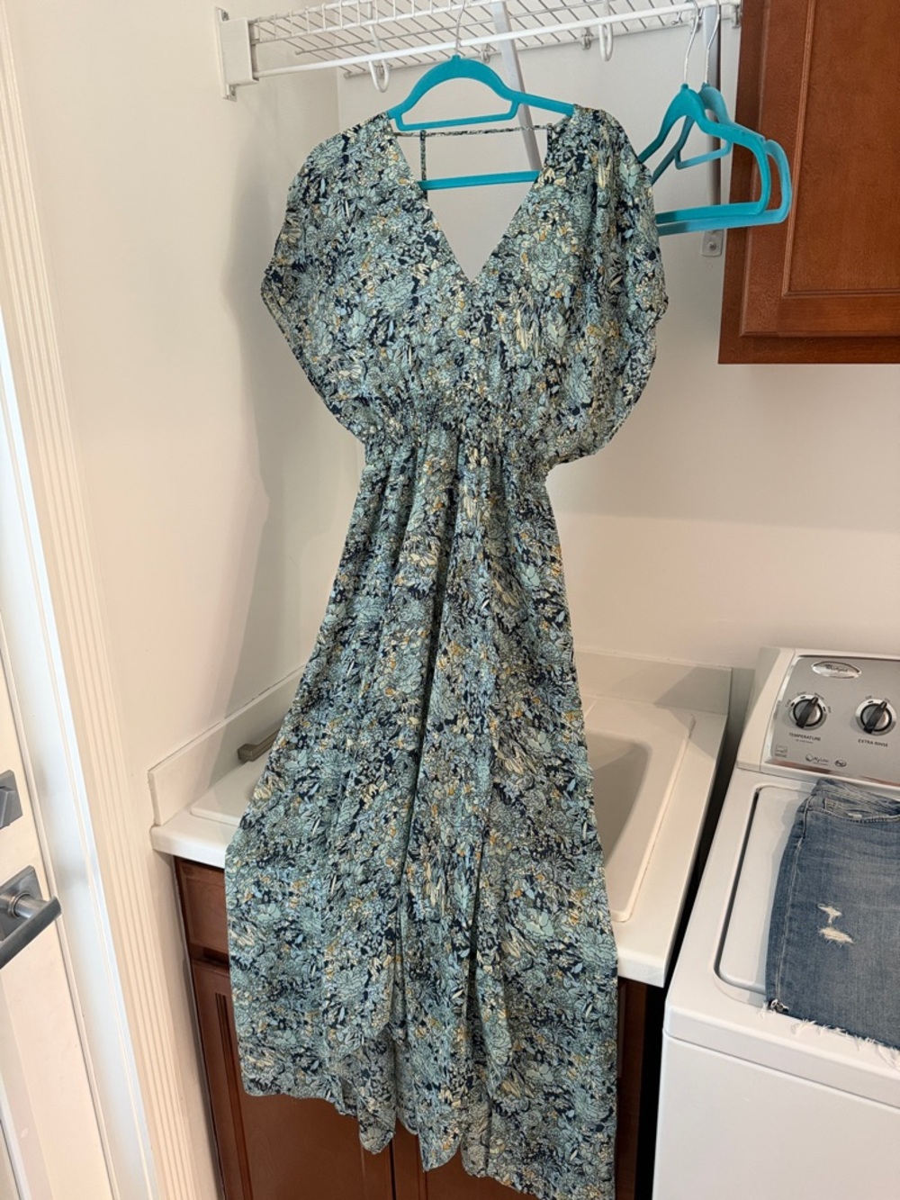 Floral V-Neck Maxi Dress in Seafoam and Navy